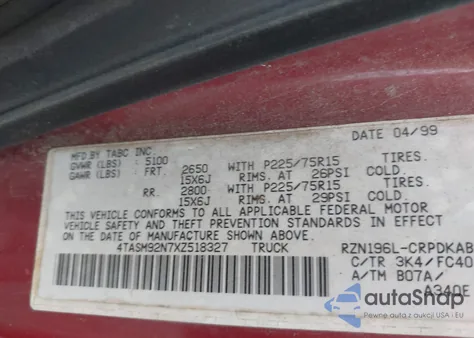 1999 Toyota Tacoma Prerunner from USA, damaged, VIN 4TASM92N7XZ518327